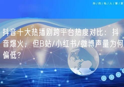 抖音十大热播剧跨平台热度对比：抖音爆火，但B站/小红书/微博声量为何偏低？