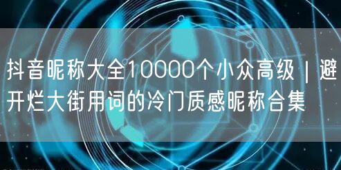 抖音昵称大全10000个小众高级｜避开烂大街用词的冷门质感昵称合集